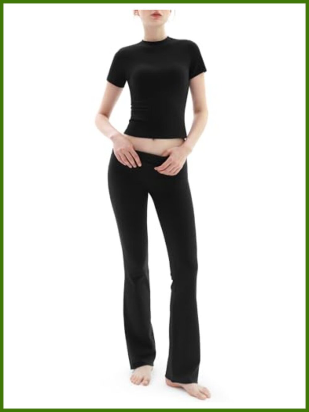 Women's 2 Piece Lounge Set Short Sleeve Top Flare Pants Cotton Stretch
